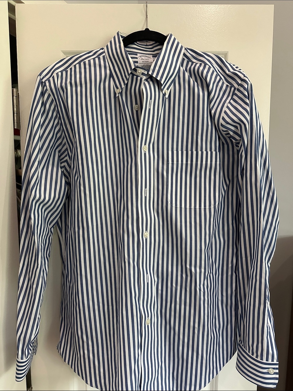 Brooks Brothers Blue and White Vertical Stripe Dress Shirt